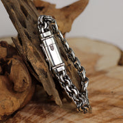 Detailed view showcasing the dense structure and polished surface of the Mirage chain Bismarck bracelet.