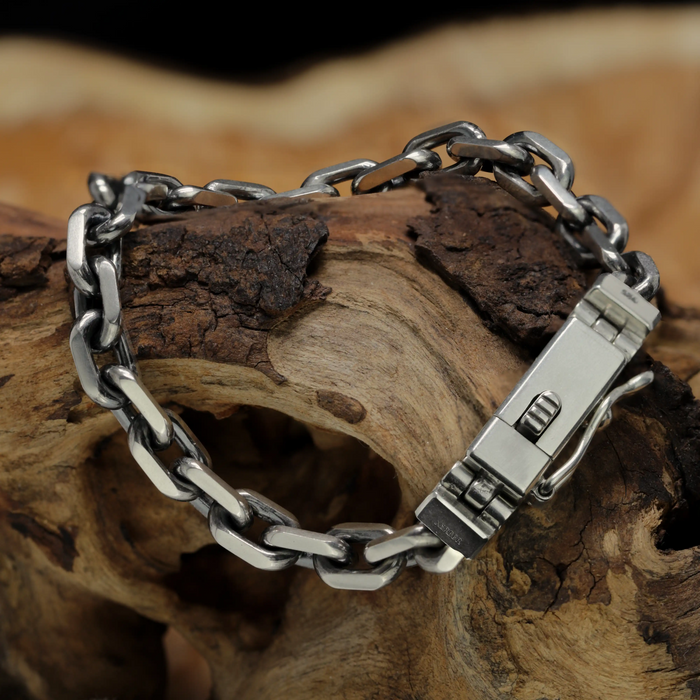 Pulsera Anker de plata de ley 925 con cierre: joya de plata artesanal y robusta